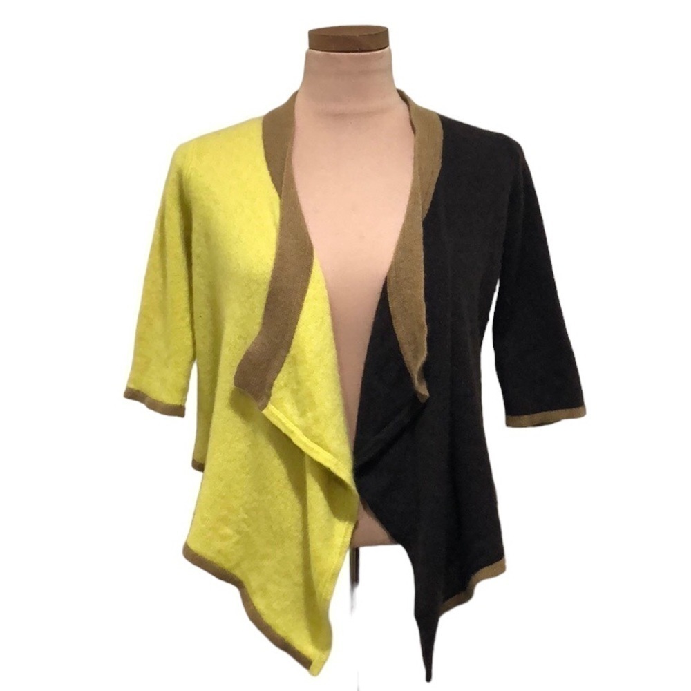 Minnie Rose Cropped Cardigan Sweater Size Small Yellow Brown Colorblock